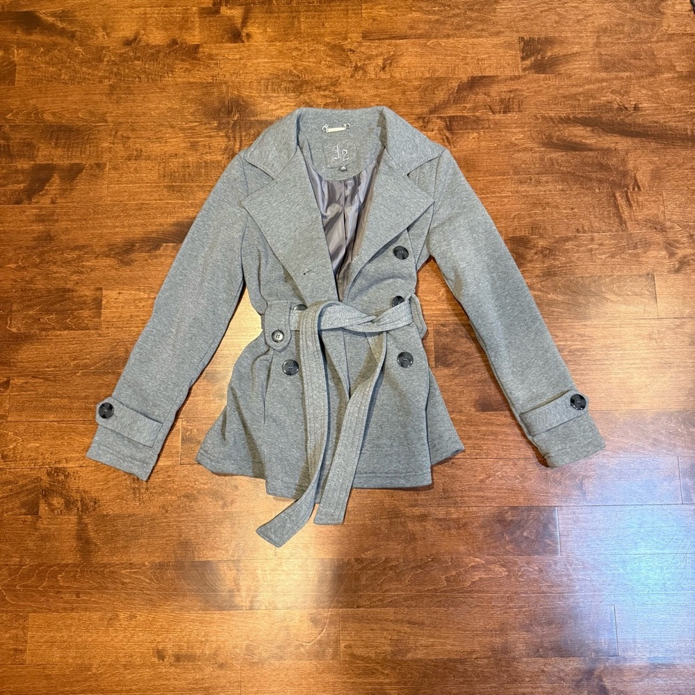 Women's Gray Double-Breasted Belted Coat
